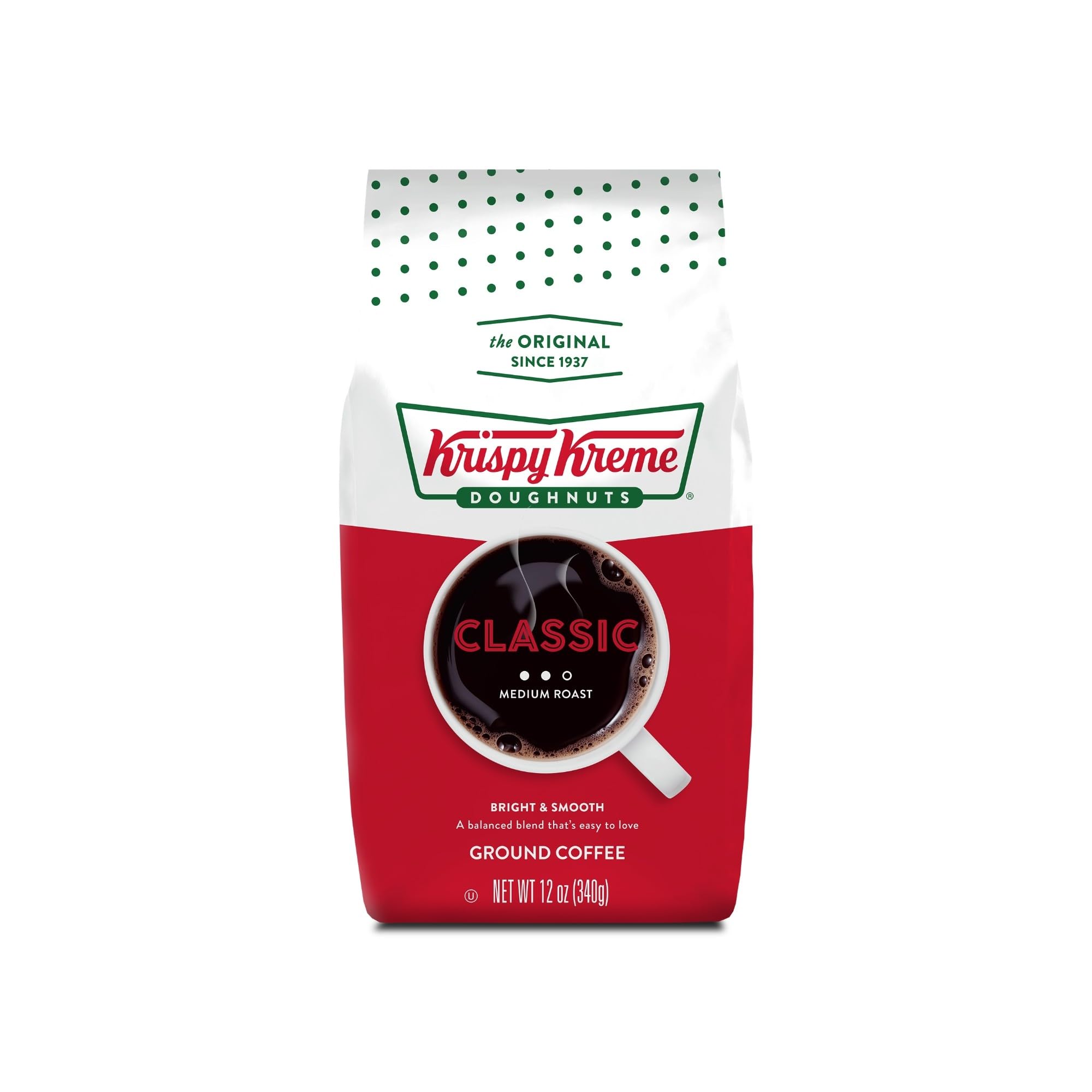 Krispy Kreme Classic bag and grinder on kitchen counter.