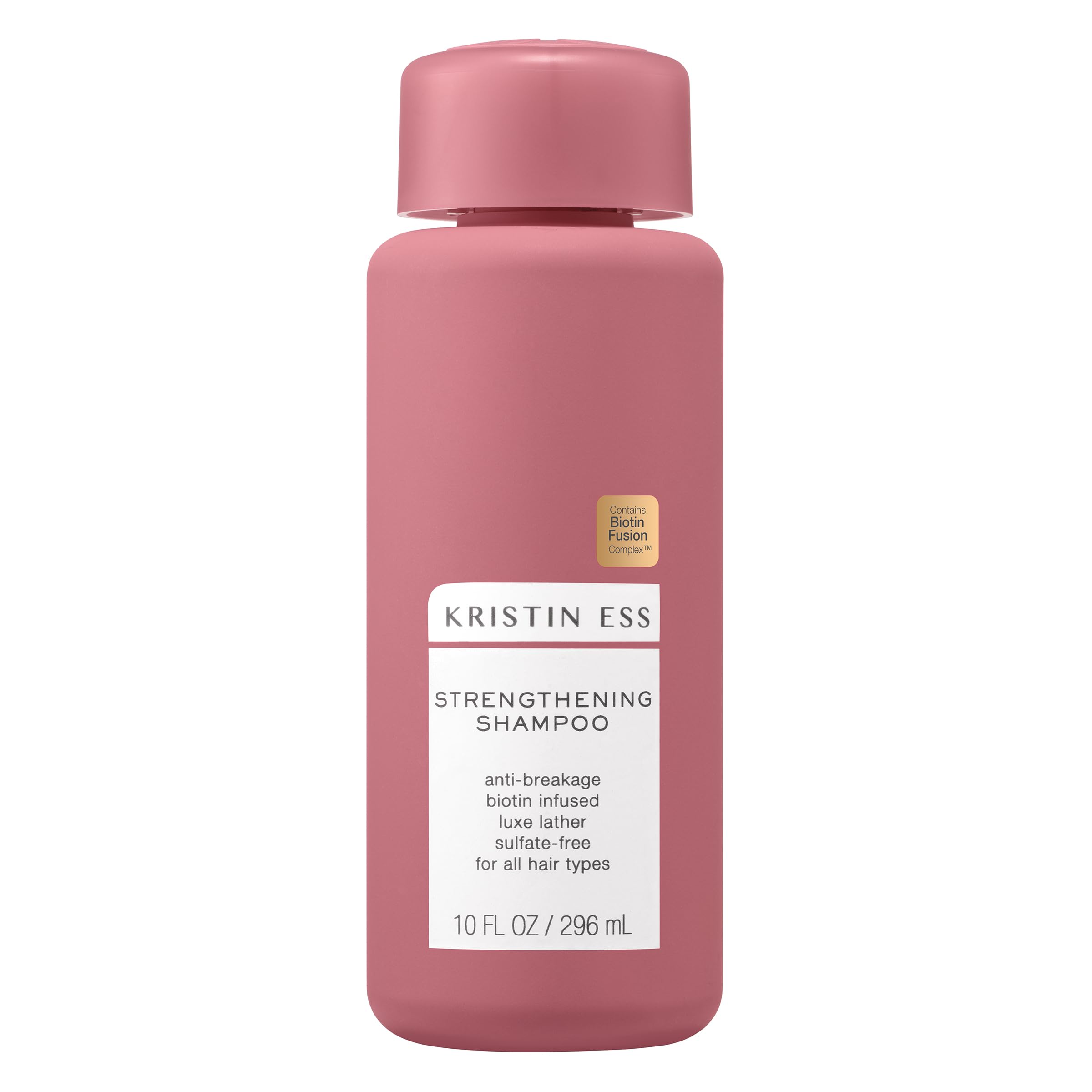Kristin Ess Biotin Shampoo bottle front shows sulfate-free, color-safe cleansing benefits