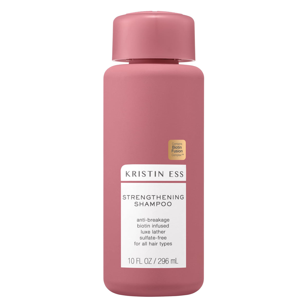 Kristin Ess Biotin Shampoo bottle front shows sulfate-free, color-safe cleansing benefits