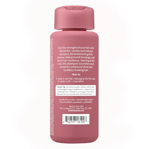 Close-up of pump-dispense on Kristin Ess Biotin Shampoo for easy daily use