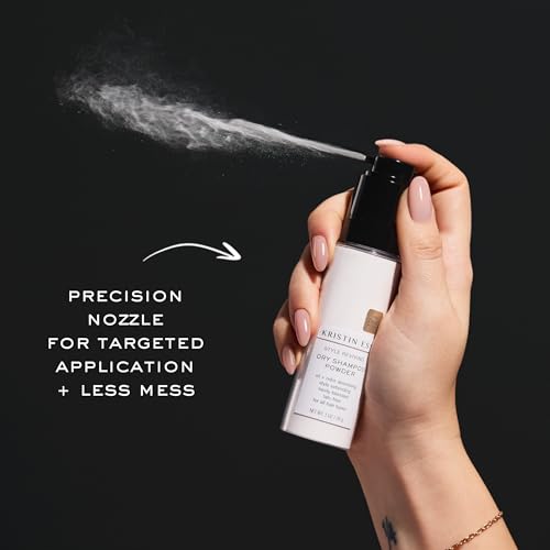 Kristin Ess dry shampoo powder pear fragrance close up showing fresh scent