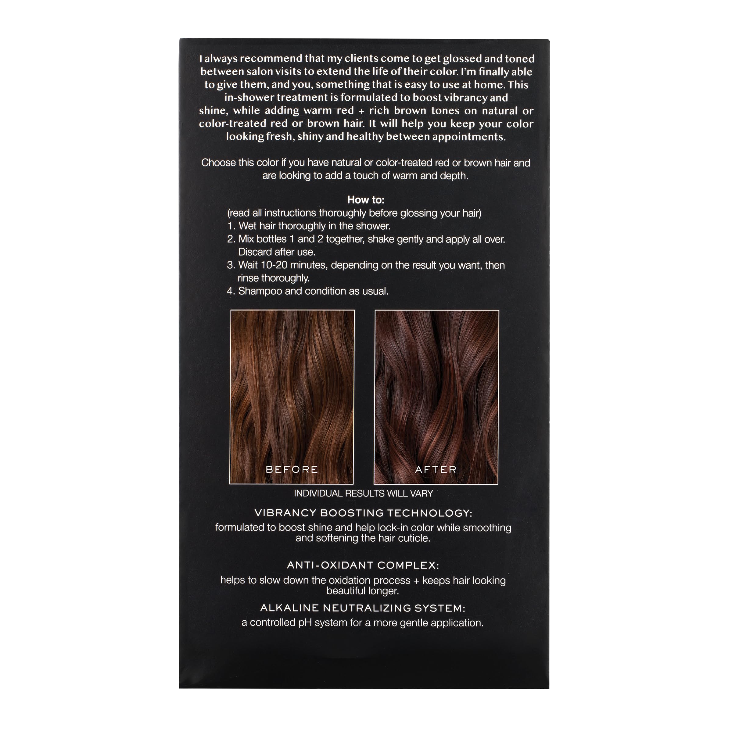 Kristin Ess Hair Gloss Cherry Cola color deposit deepens warm red-brown shade.