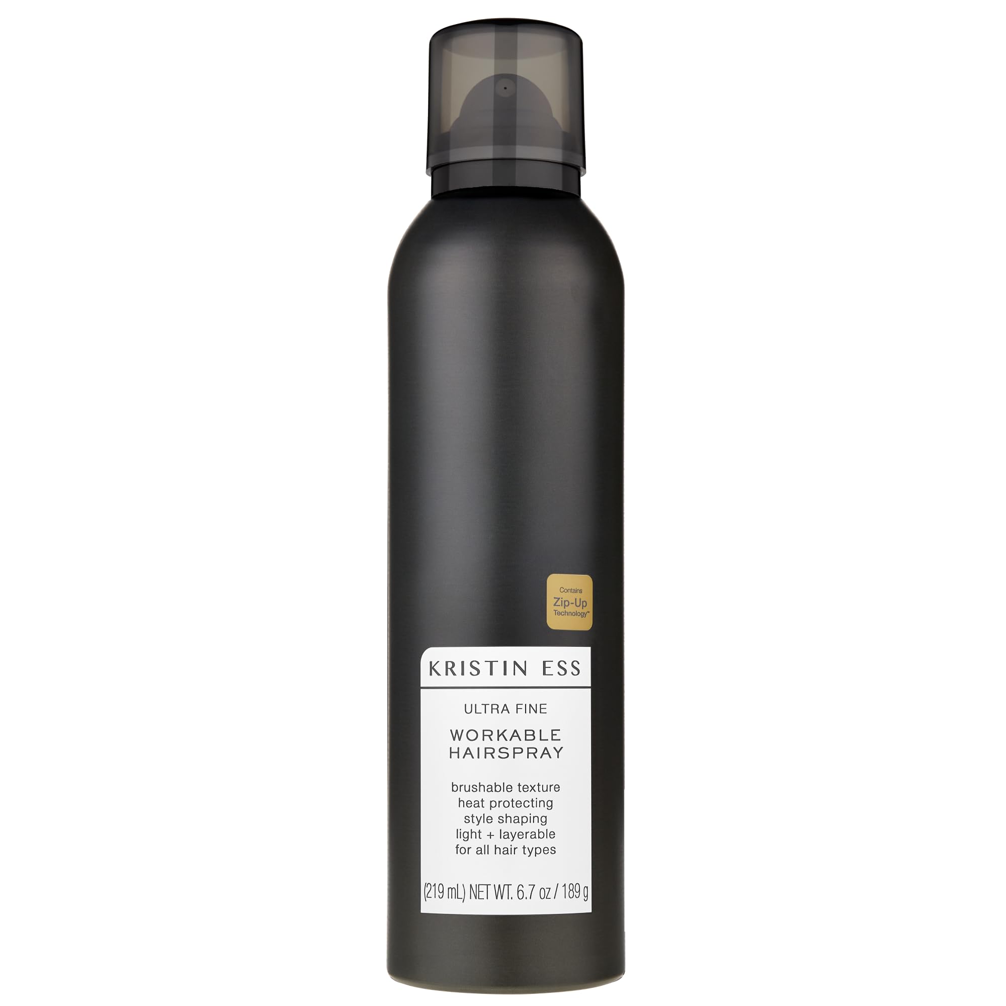 Kristin Ess Ultra Fine hairspray bottle; heat protection for styling with tools.