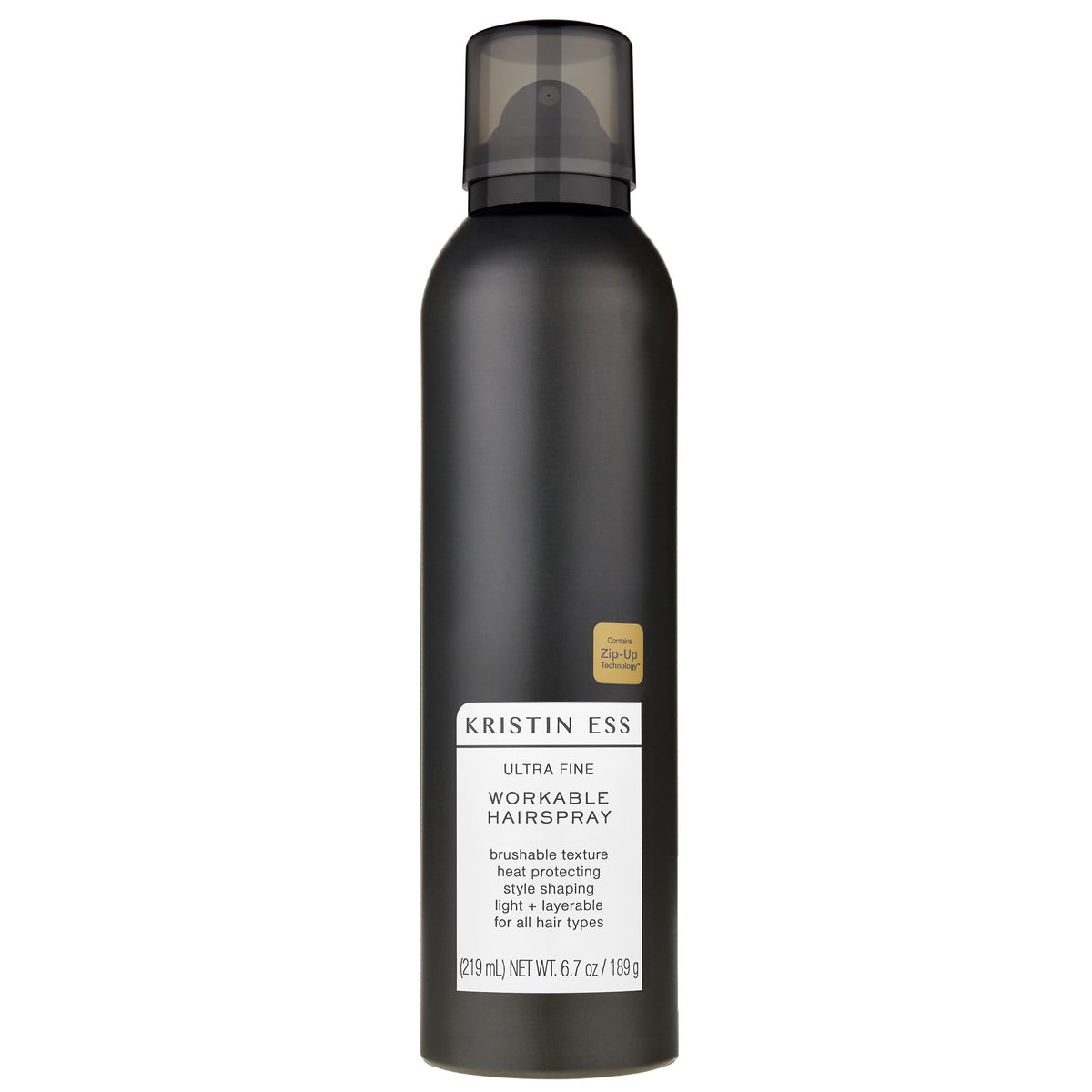 Kristin Ess Ultra Fine hairspray bottle; heat protection for styling with tools.