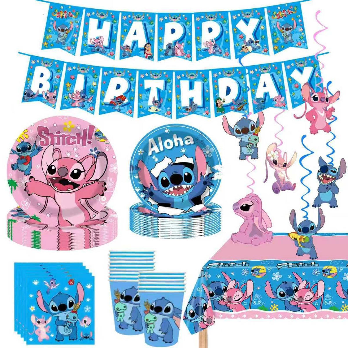 KROCEUS Stitch hanging swirls add festive color to kid's party decor.