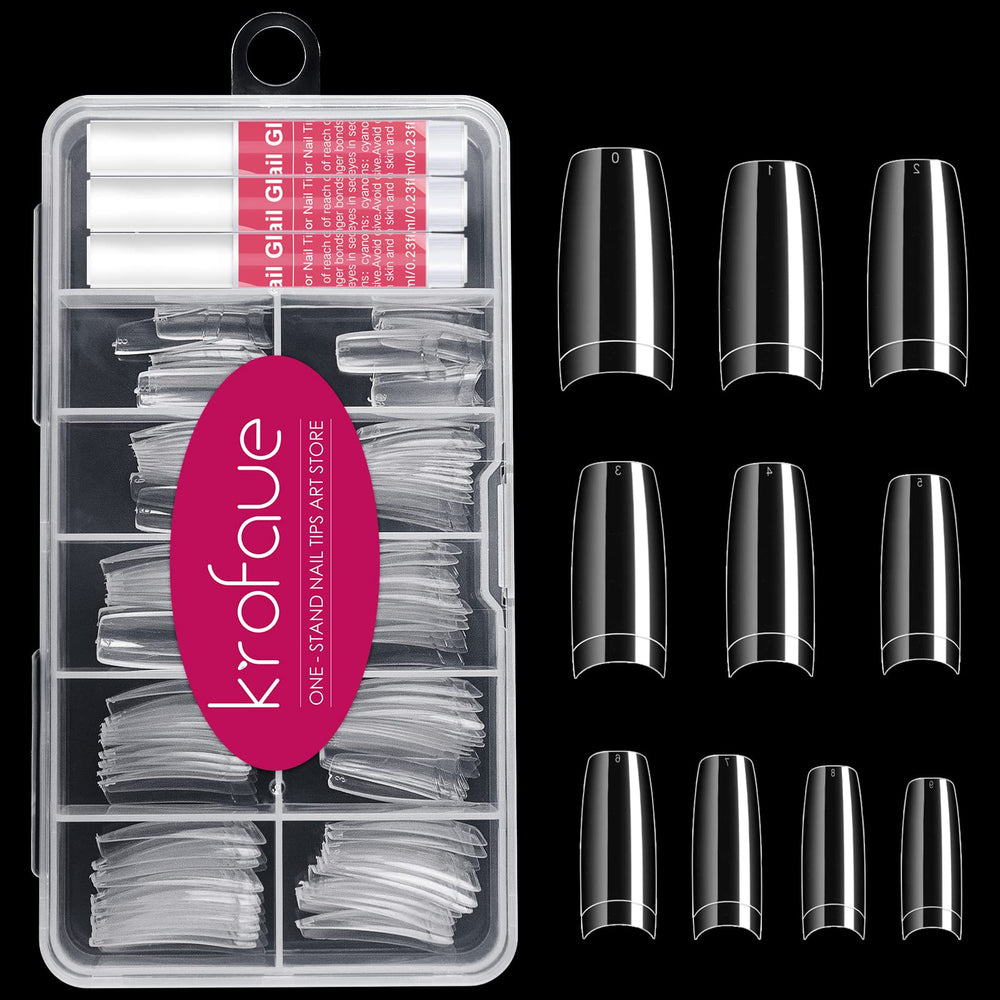Krofaue clear nail tips with 100 pieces in 10 sizes for precise fit