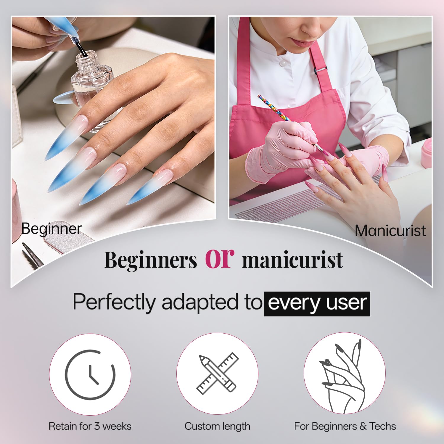 krofaue clear-nail tips ready for color, demonstrating versatile nail art base