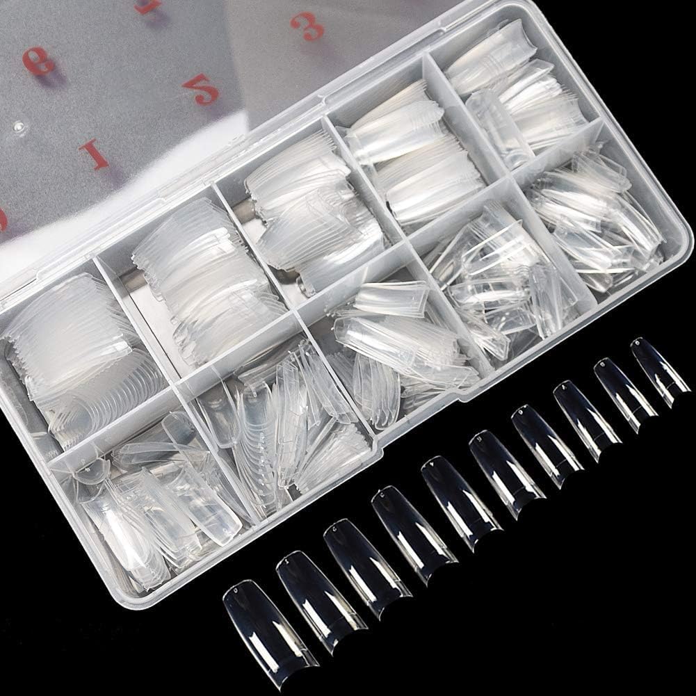 Krofaue clear nail tips box with ten sizes for precise DIY fitting