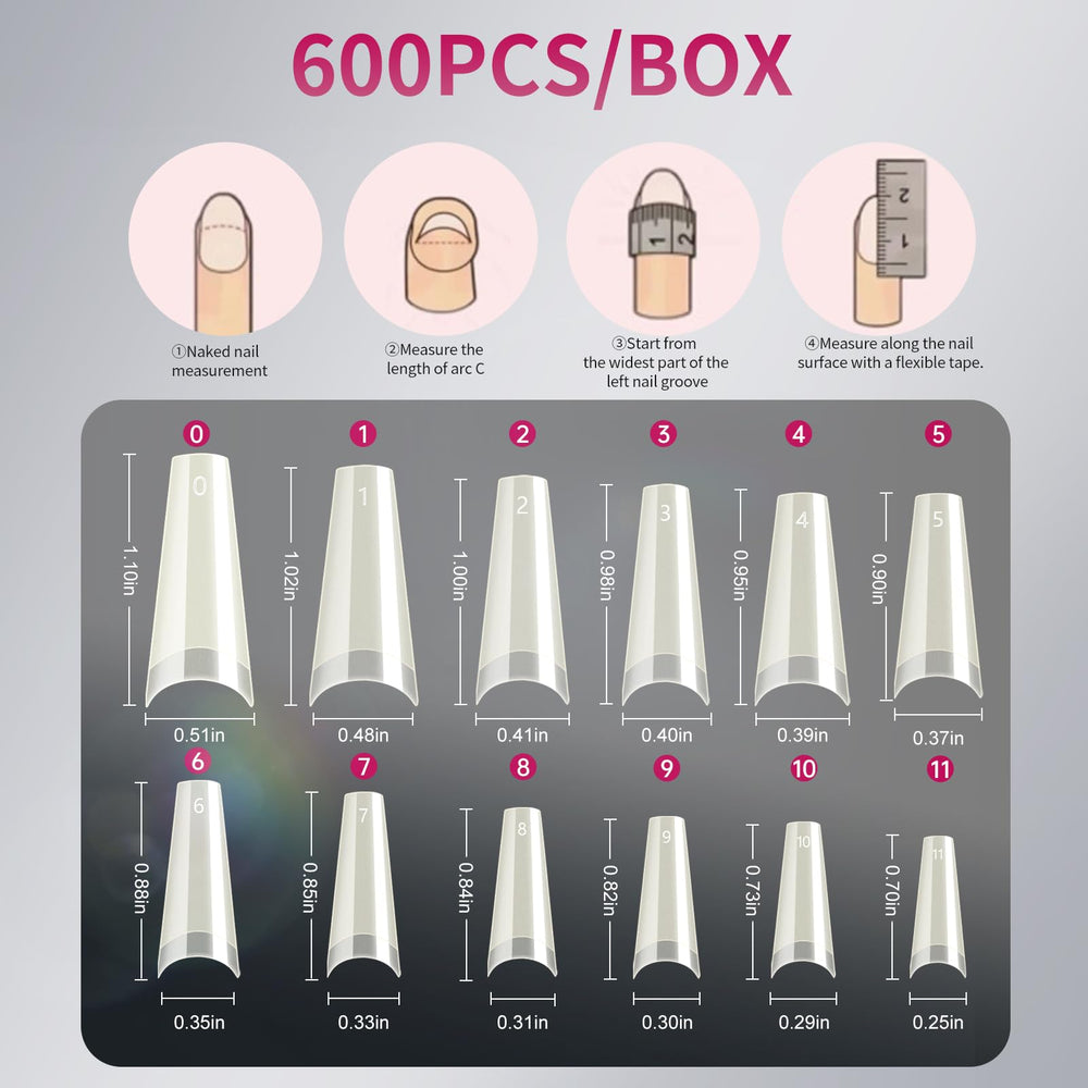 Krofaue 600-piece nail tips set showing 12 sizes for a perfect fit