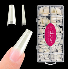 Krofaue natural acrylic nail tips square in box for precise salon sizing