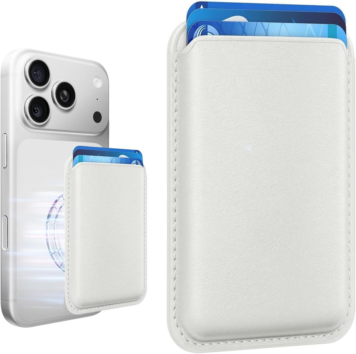 KRTALS magnetic wallet attached to iPhone 17 series showing secure card storage