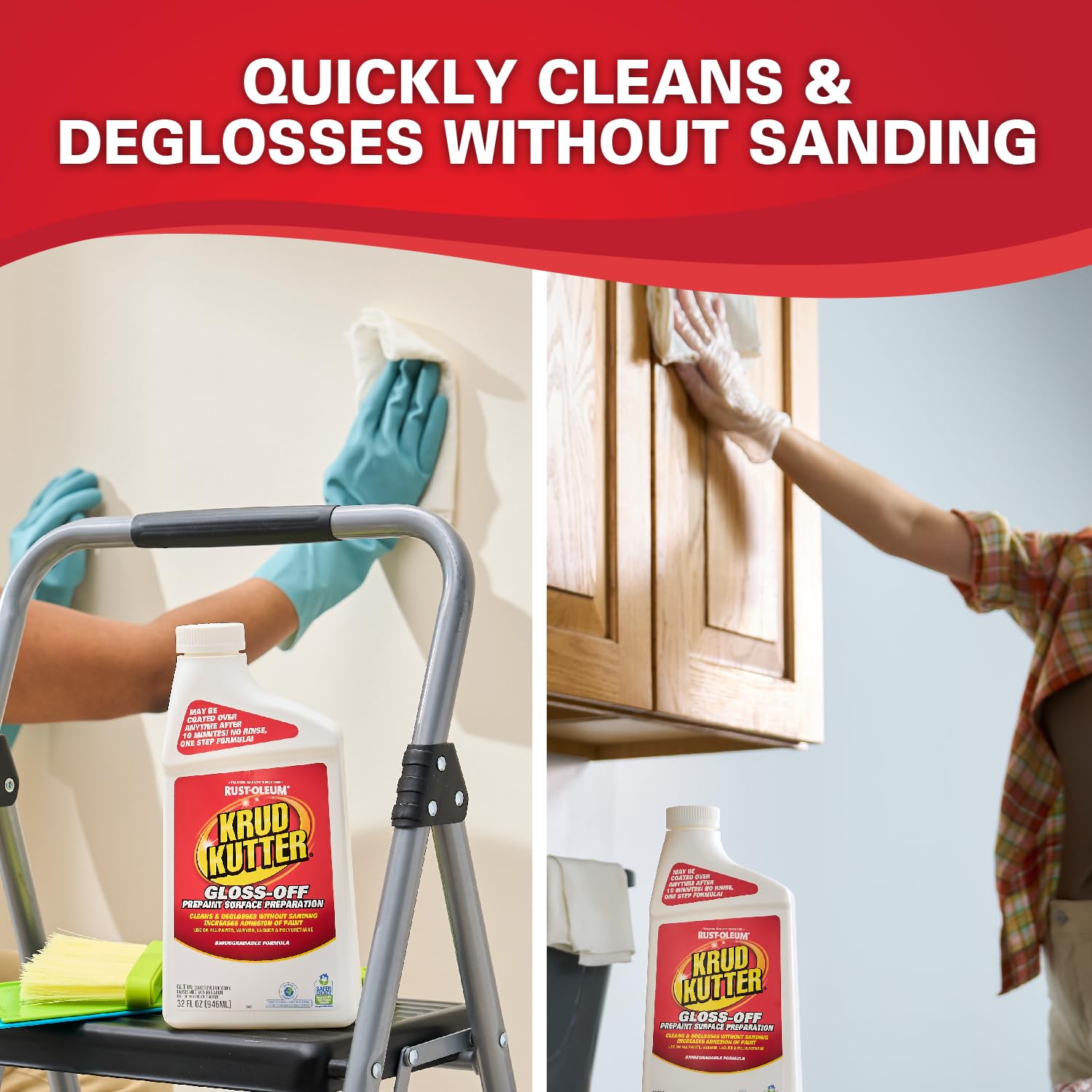 Krud Kutter Gloss Off walls before paint for better adhesion