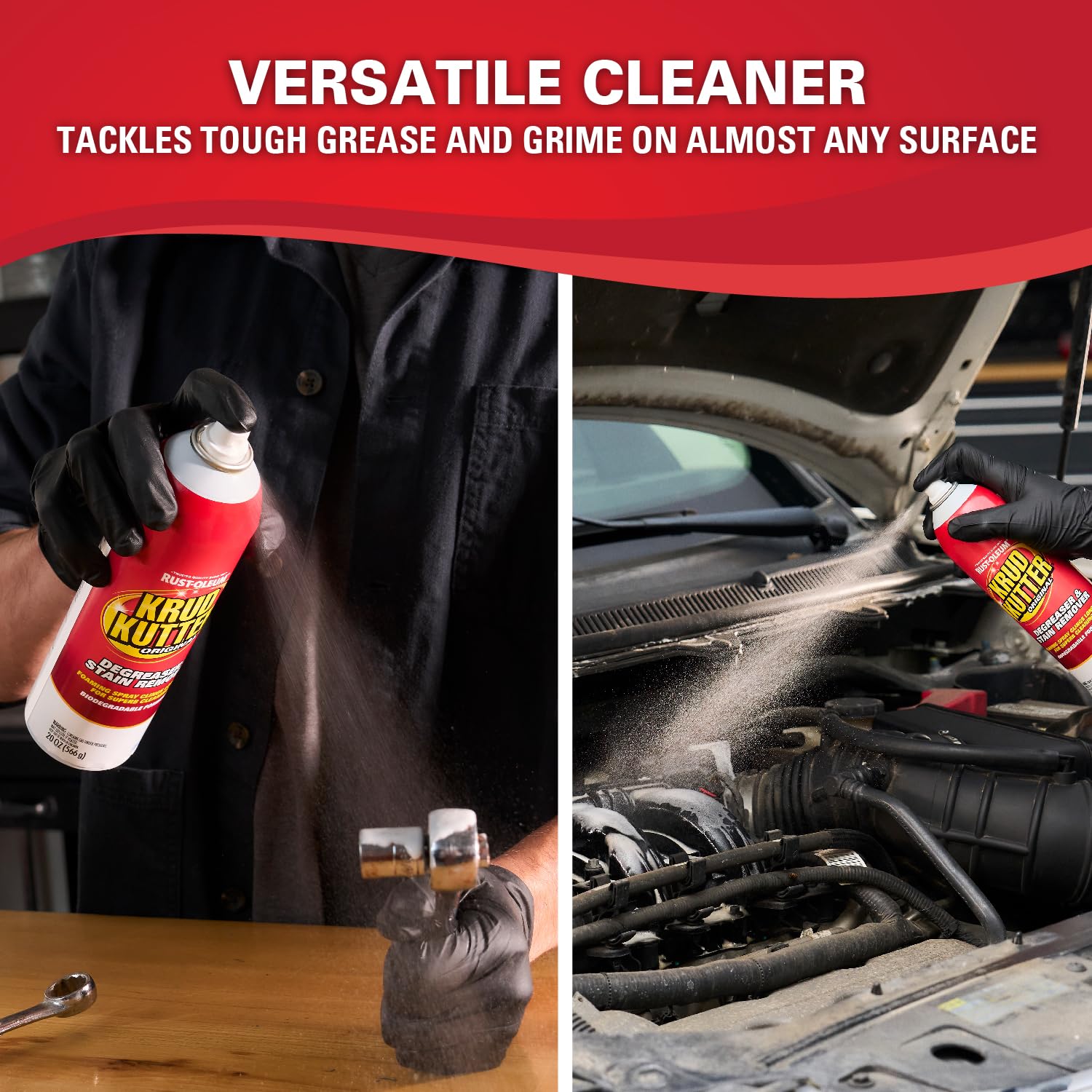 Gunk like tar and gum cleaned away, revealing cleaner surface.