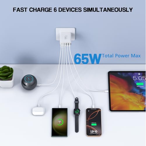 Kruidvat 6-port USB-C charger side angle highlighting simultaneous device charging.