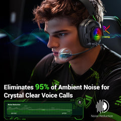 Krysenix headset emphasizing up to 50 hours battery with RGB off for endurance.