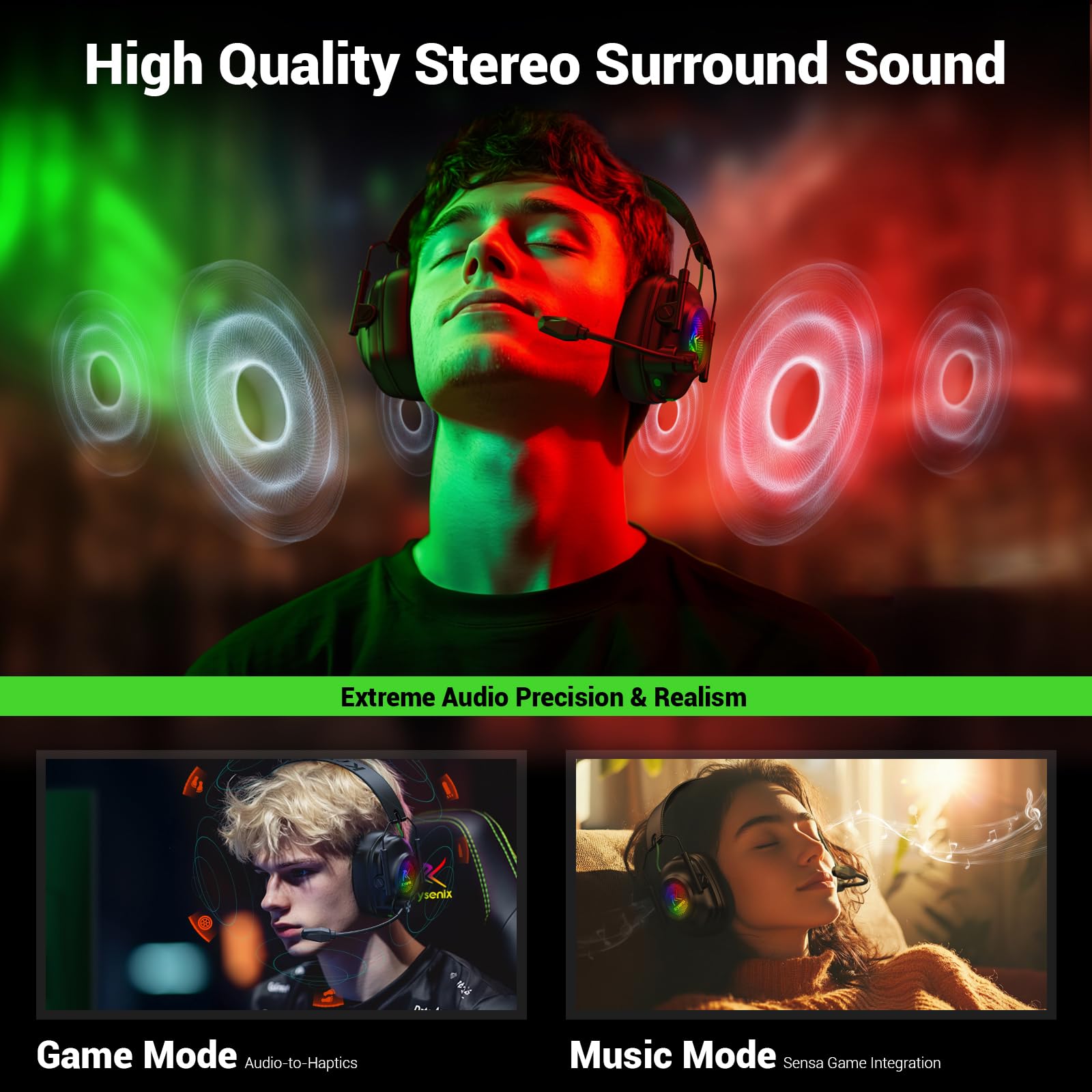 Krysenix headset with adjustable headband and soft earmuffs for comfort.