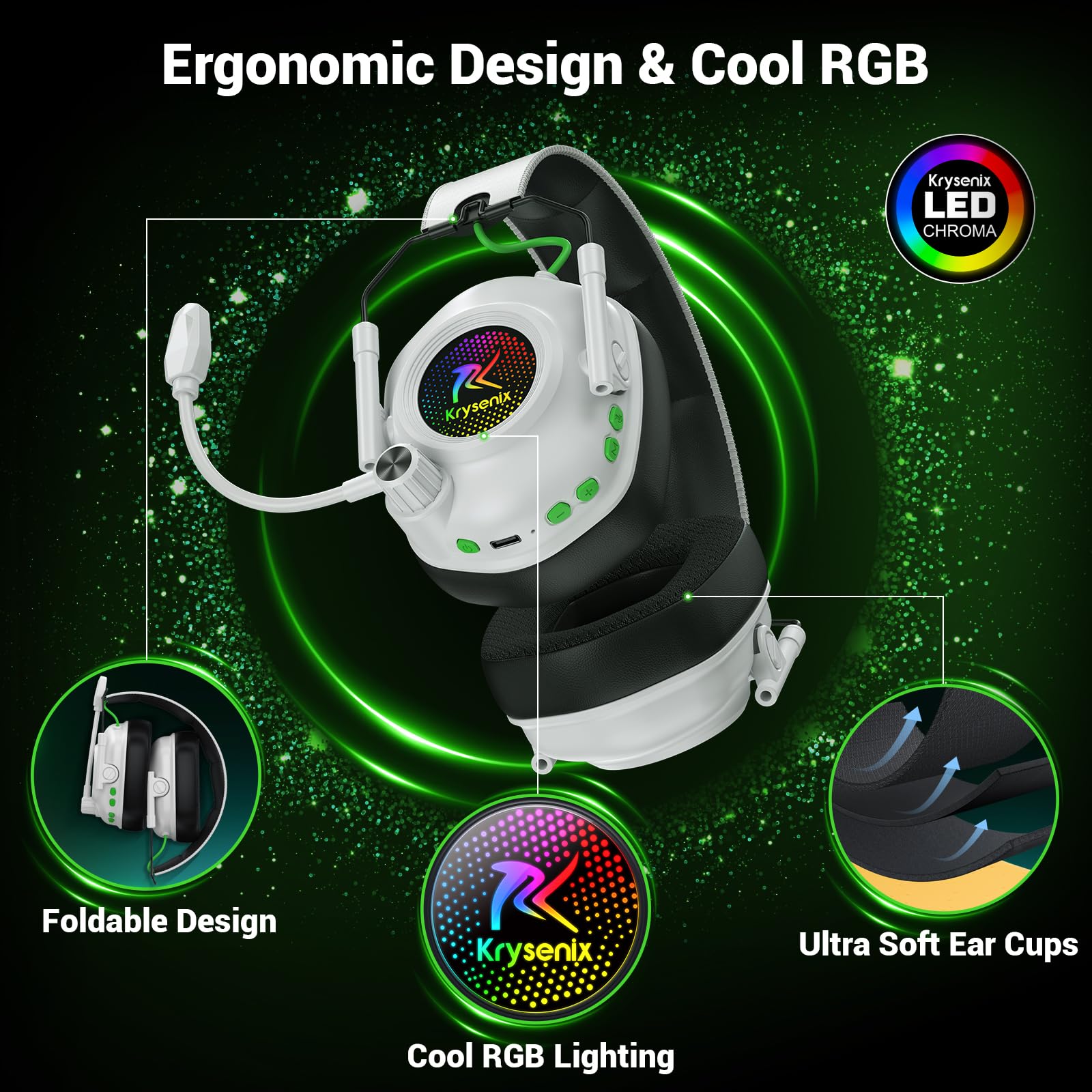 Krysenix adjustable headband and soft ear cushions for comfort