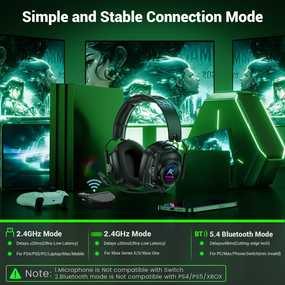 Krysenix headset charging in 2.5–3 hours for quick readiness.