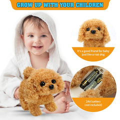 KSABVAIA plush teddy dog stretching pose for interactive storytelling.