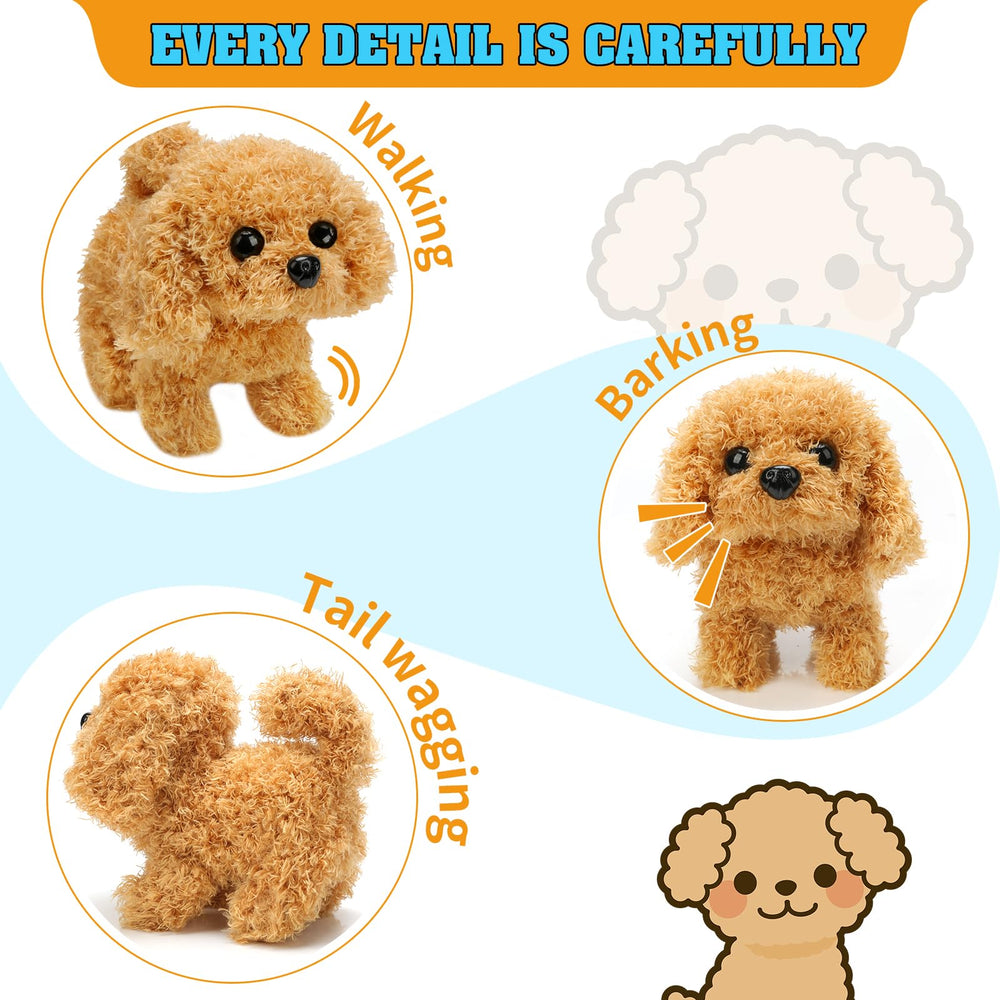 KSABVAIA plush teddy dog tail wagging adds joyful interaction for toddlers.