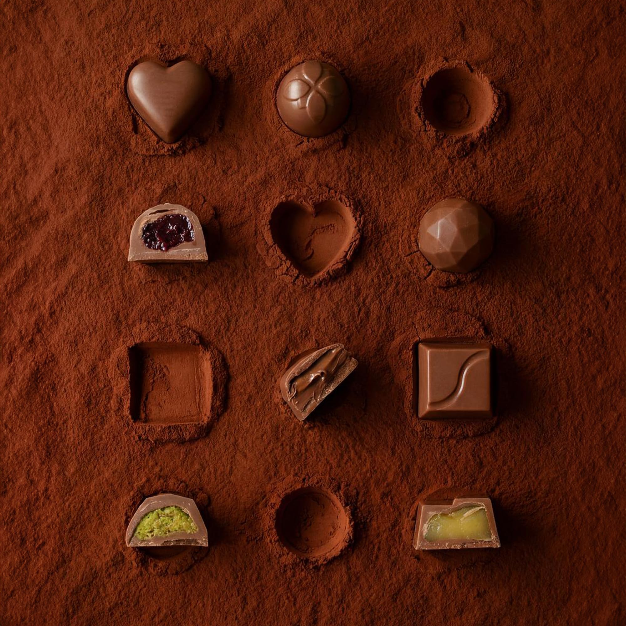 Ksana Choco Gourmet praline assortment close-up, premium chocolate experience.