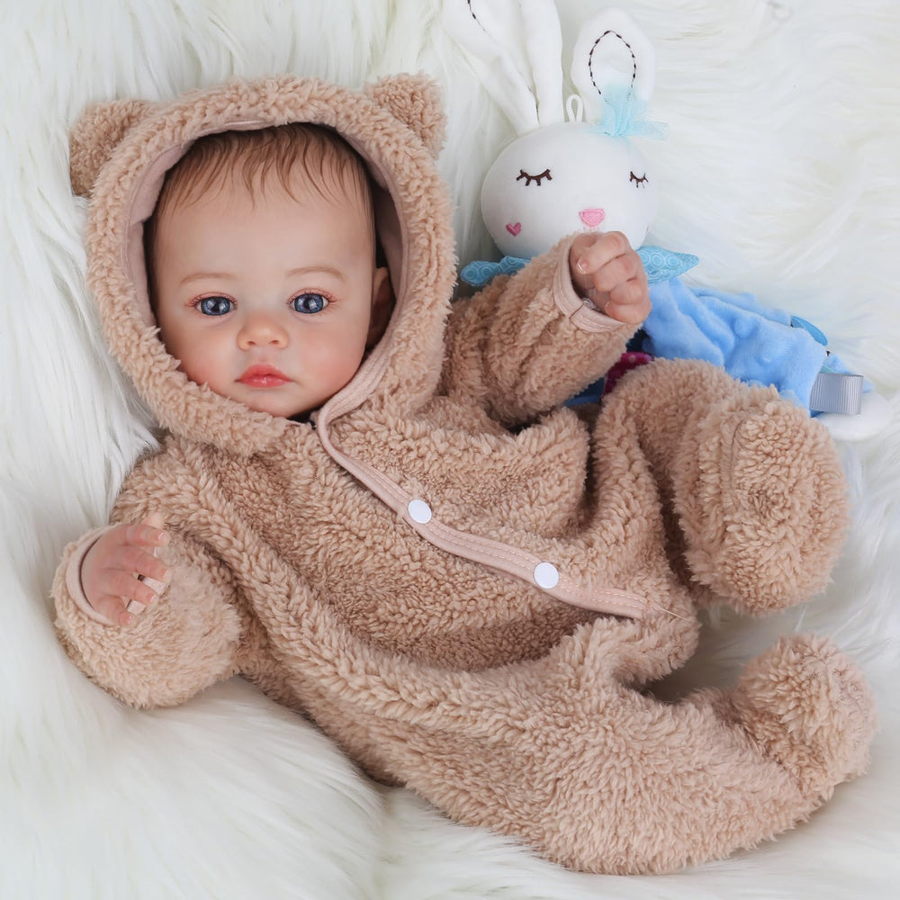 KSBD Reborn 18in doll in grey onesie ideal for pretend care and storytelling