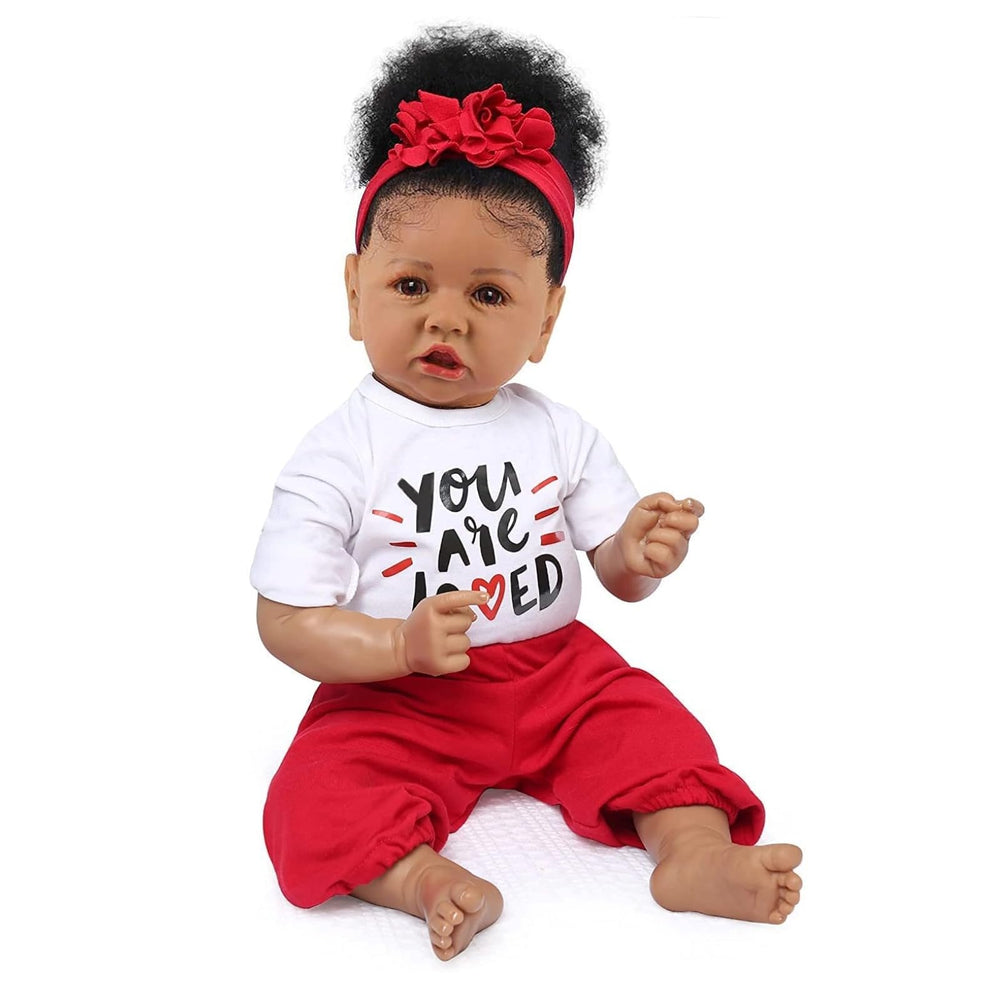 KSBD Realistic Reborn Baby Doll Black Girl face closeup showing lifelike eyes and lashes.