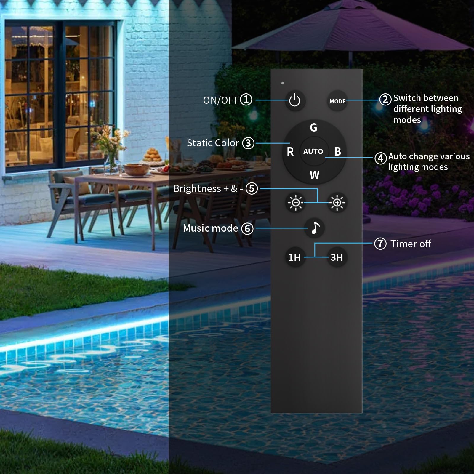 KSIPZE pool-edge lighting for decorative outdoor spaces.
