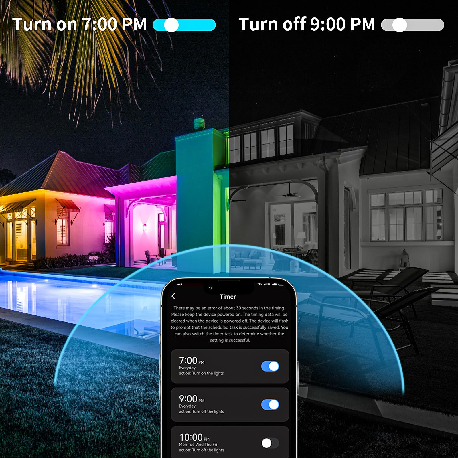 KSIPZE LED strip with timer for auto on/off scheduling.
