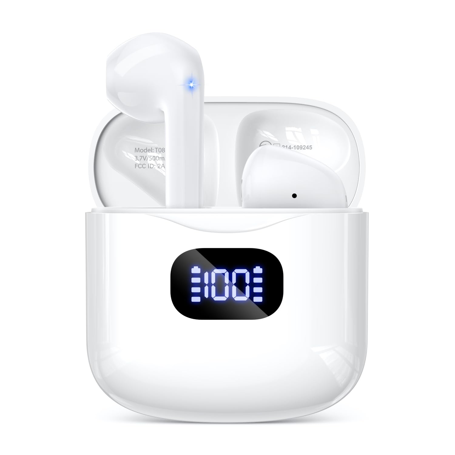 KTGEE T08 earbuds close-up showing lightweight design for comfortable all-day listening.