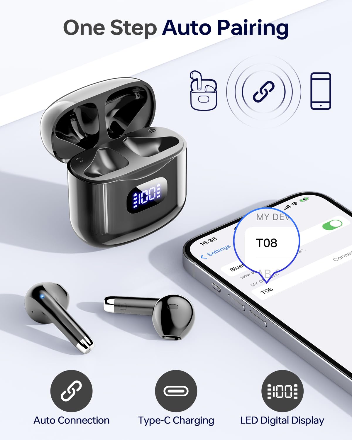 KTGEE T08 earbuds IPX7 waterproof for sweat and rain protection