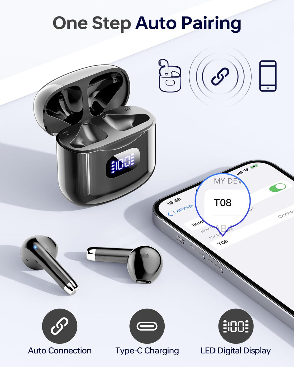 KTGEE T08 earbuds IPX7 waterproof for sweat and rain protection