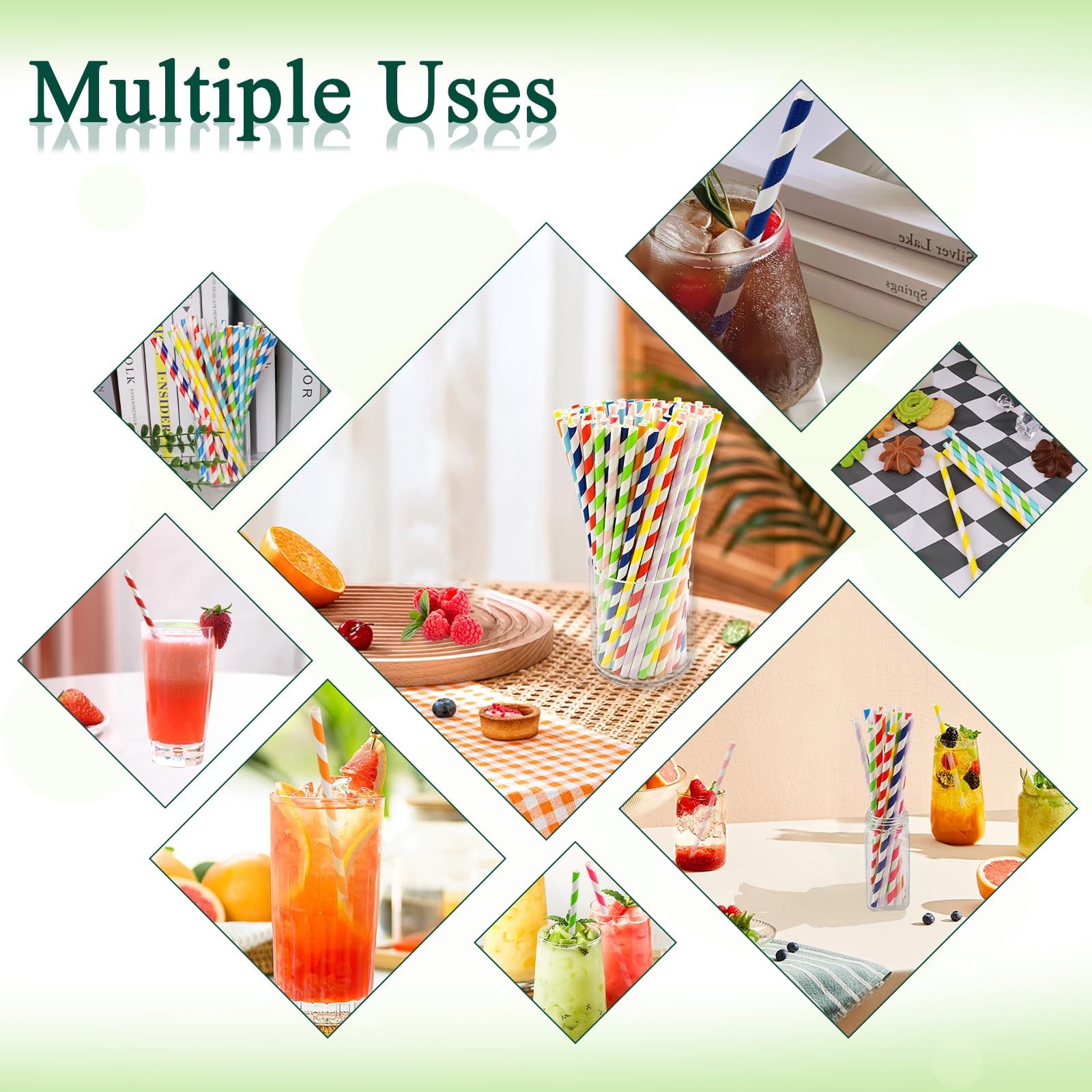 KTOJOY rainbow paper straws featured with cocktails and coffee
