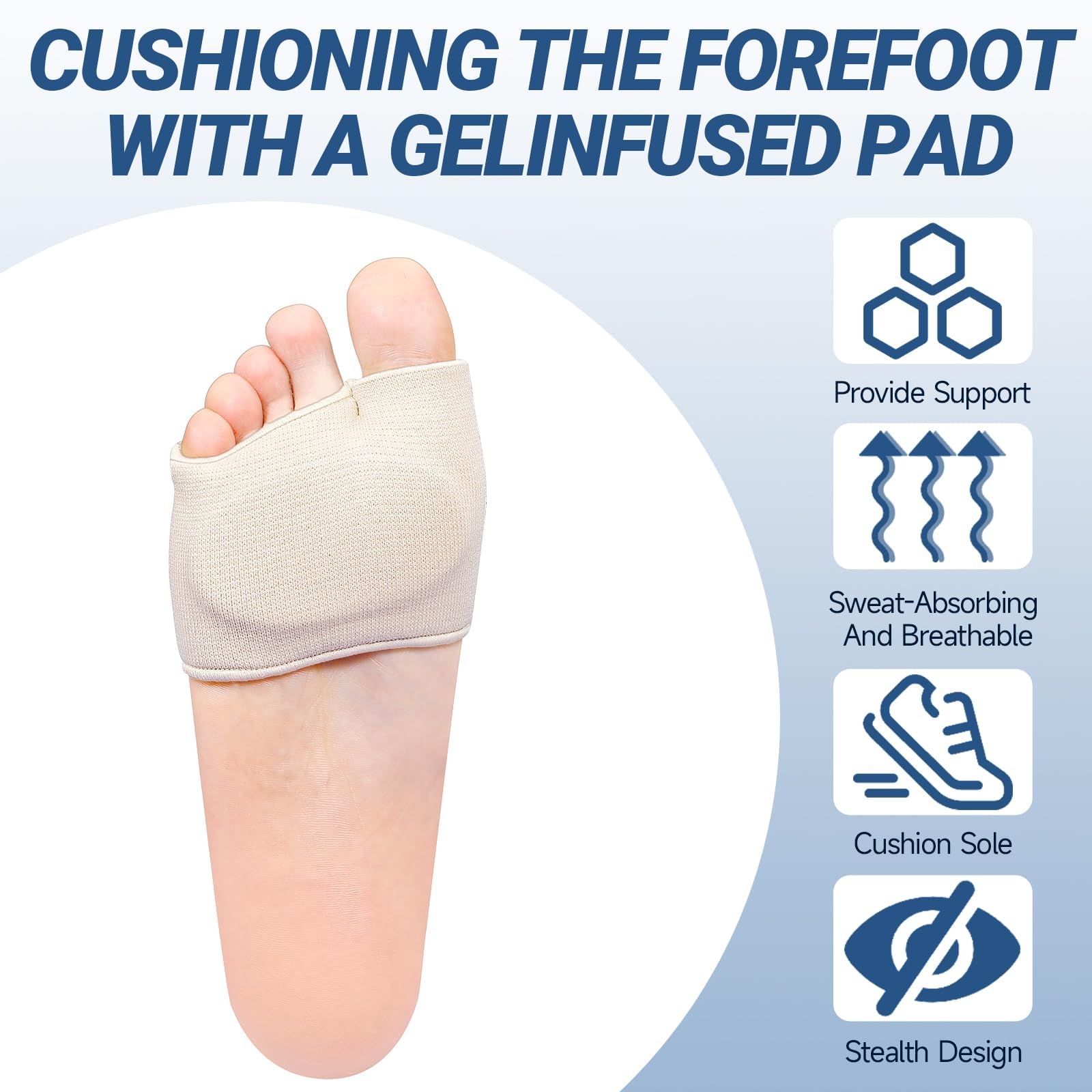 Close-up of KTSAY gel metatarsal pad cushioning and texture