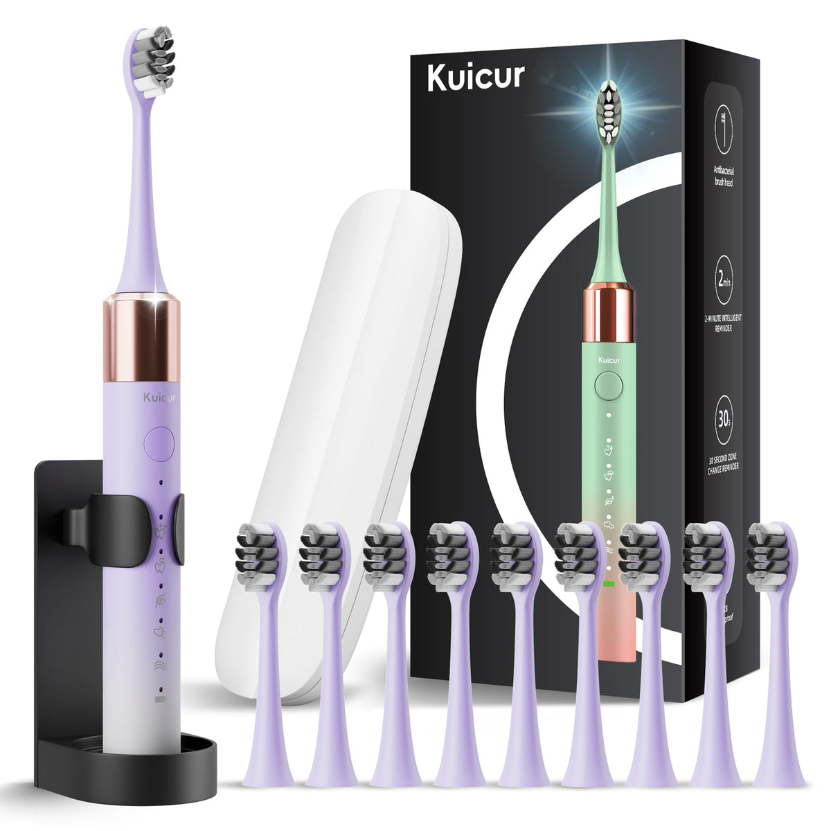 Kuicur Sonic Toothbrush purple front view, ergonomic handle for comfortable family brushing.