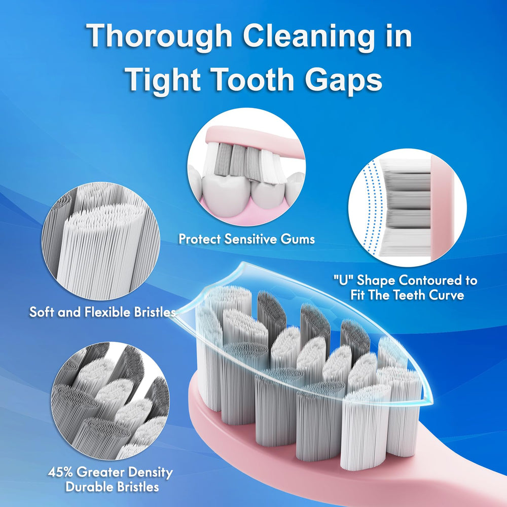 Kuicur toothbrush with ten replacement heads in pink, ready for extended everyday cleaning.