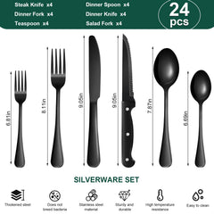 KUIHT black steak knives in stainless steel for precise cutting