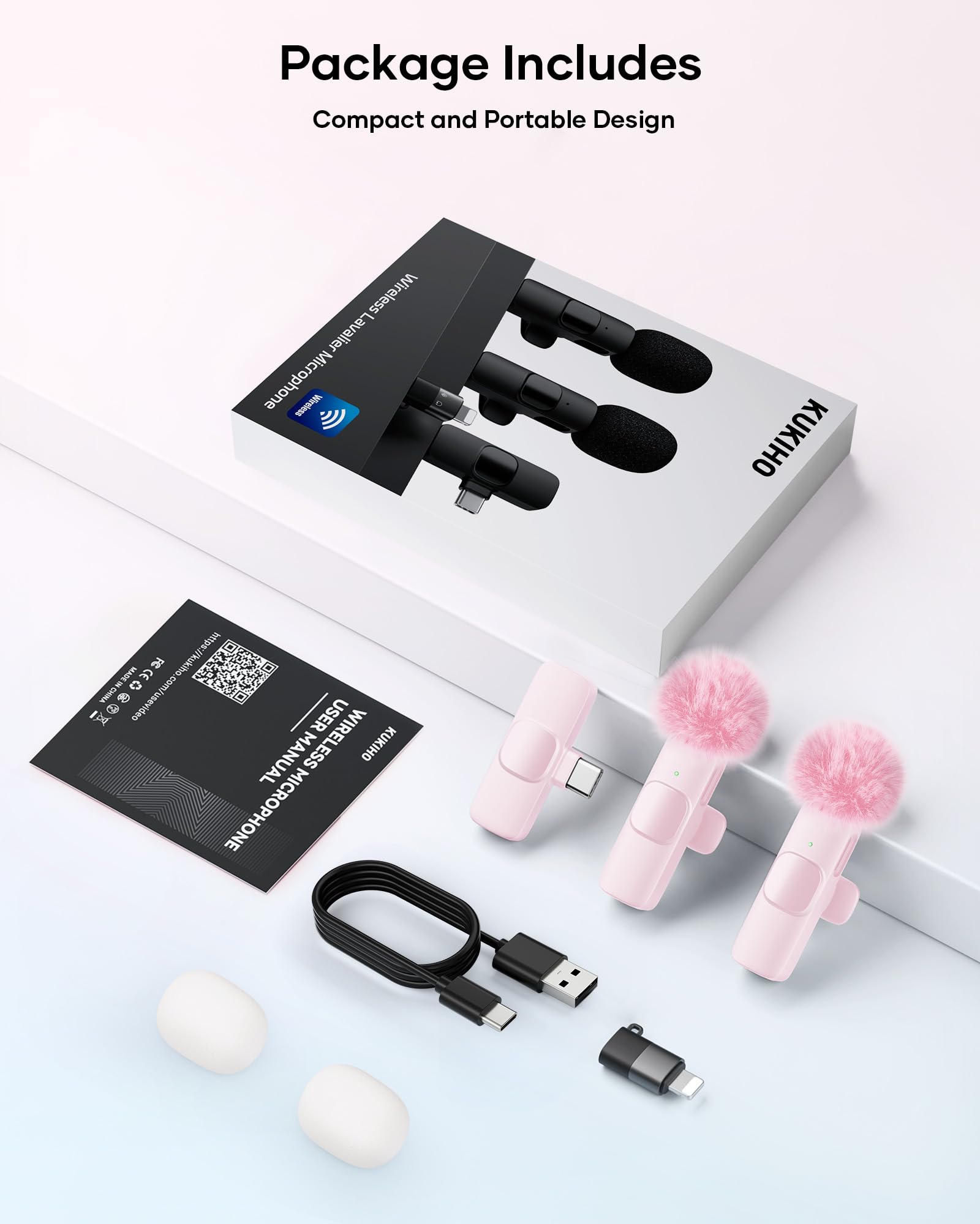 KUKIHO pink wireless lavalier ideal for YouTube and TikTok creators.
