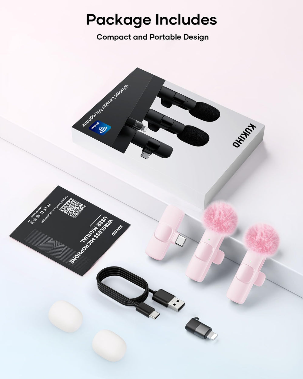 KUKIHO pink wireless lavalier ideal for YouTube and TikTok creators.