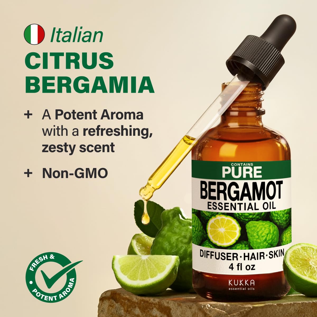 KUKKA Bergamot oil for skin—blend with moisturizer for a refreshed glow.