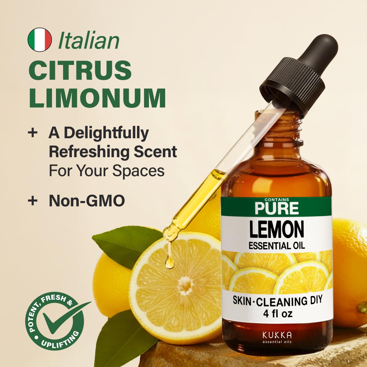 KUKKA Lemon oil used in skin care preparations for a refreshing aroma.