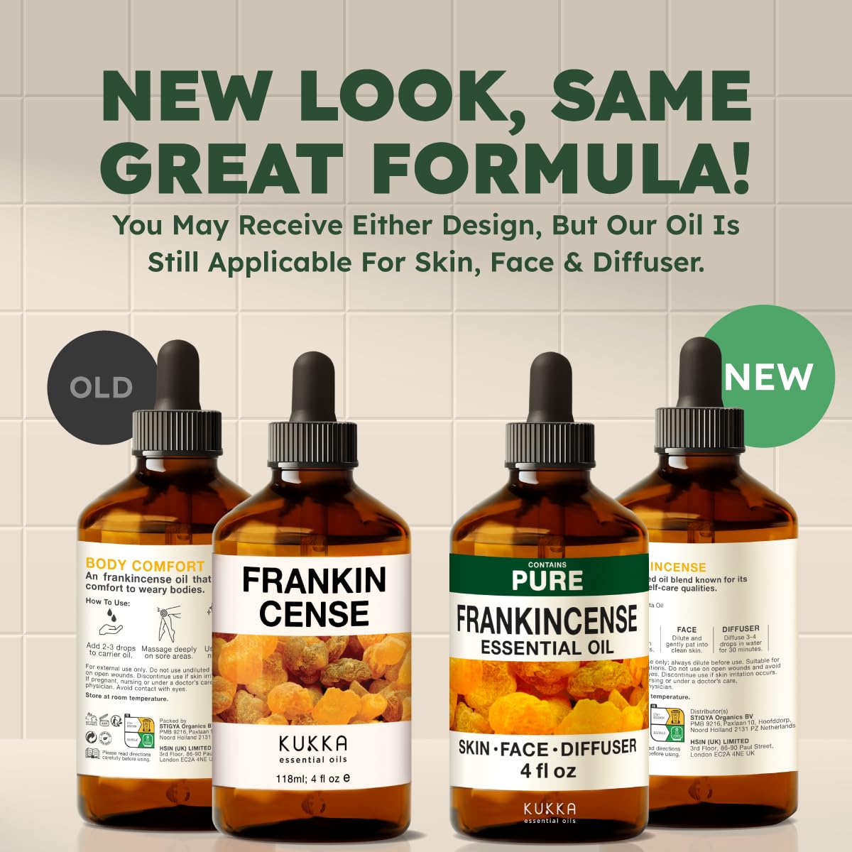 KUKKA Frankincense packaging variations showing new and old designs.