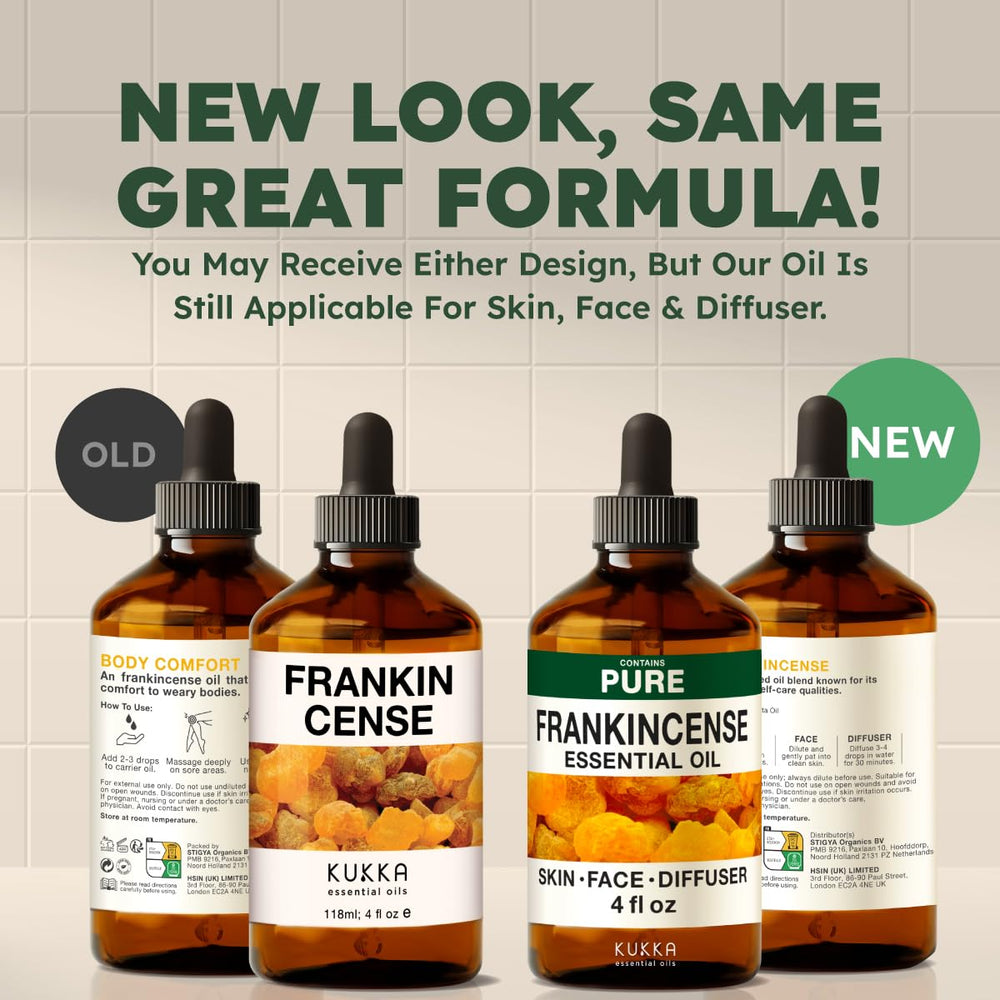KUKKA Frankincense packaging variations showing new and old designs.