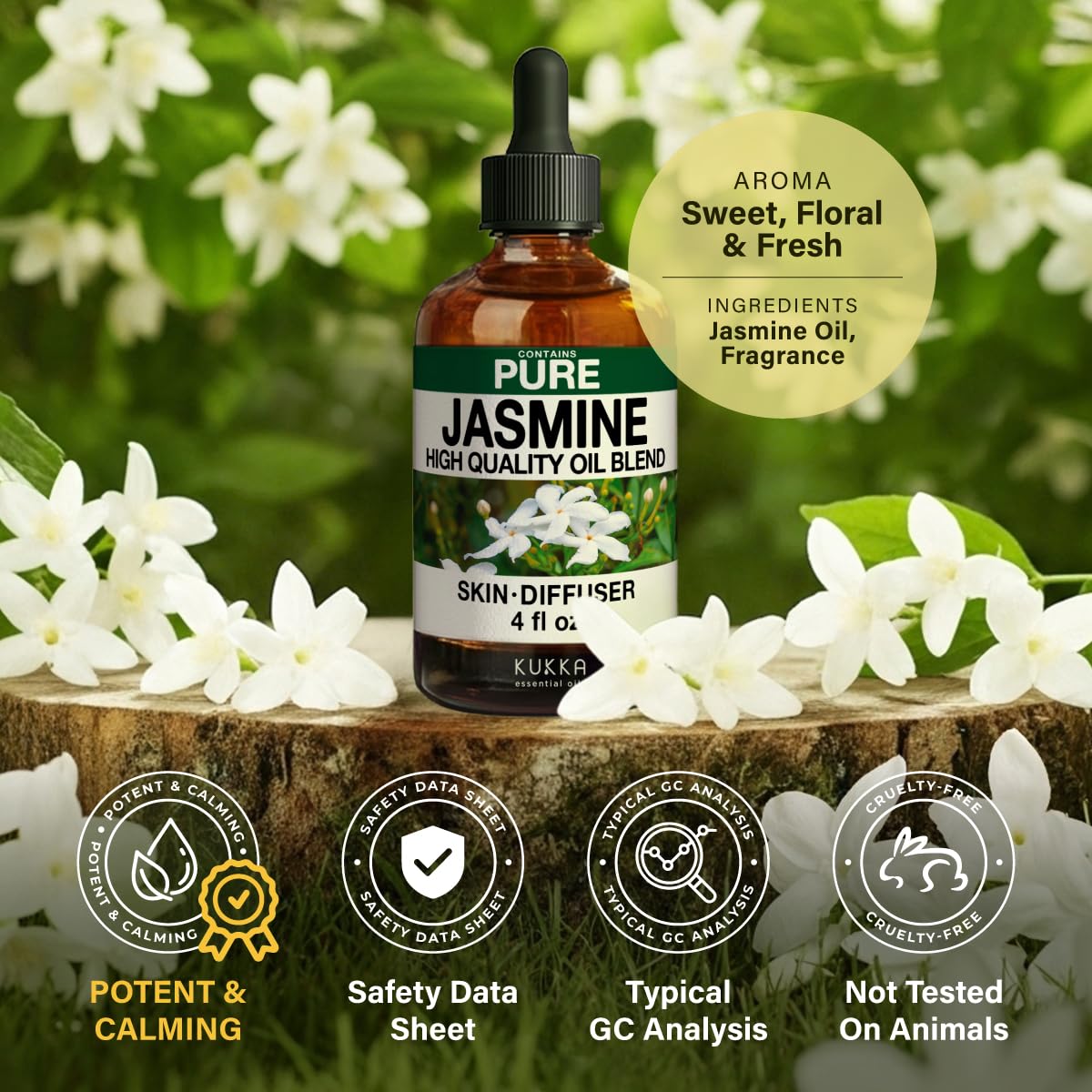 KUKKA Jasmine cruelty-free label indicating non-GMO.