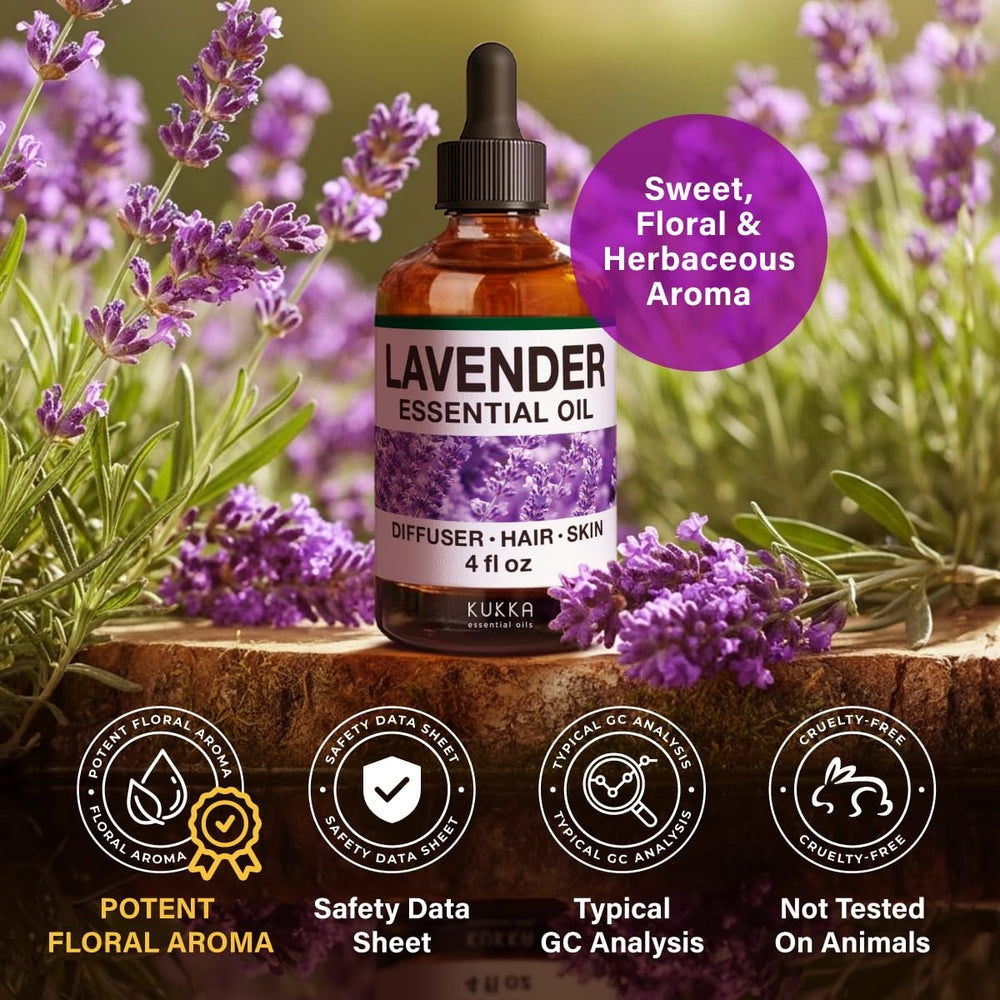KUKKA Lavender essential oil packaging variants image shows available packaging options.
