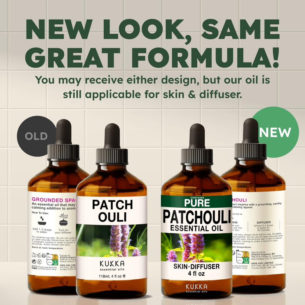 KUKKA Patchouli essential oil bottle in a 4 oz size for aromatherapy