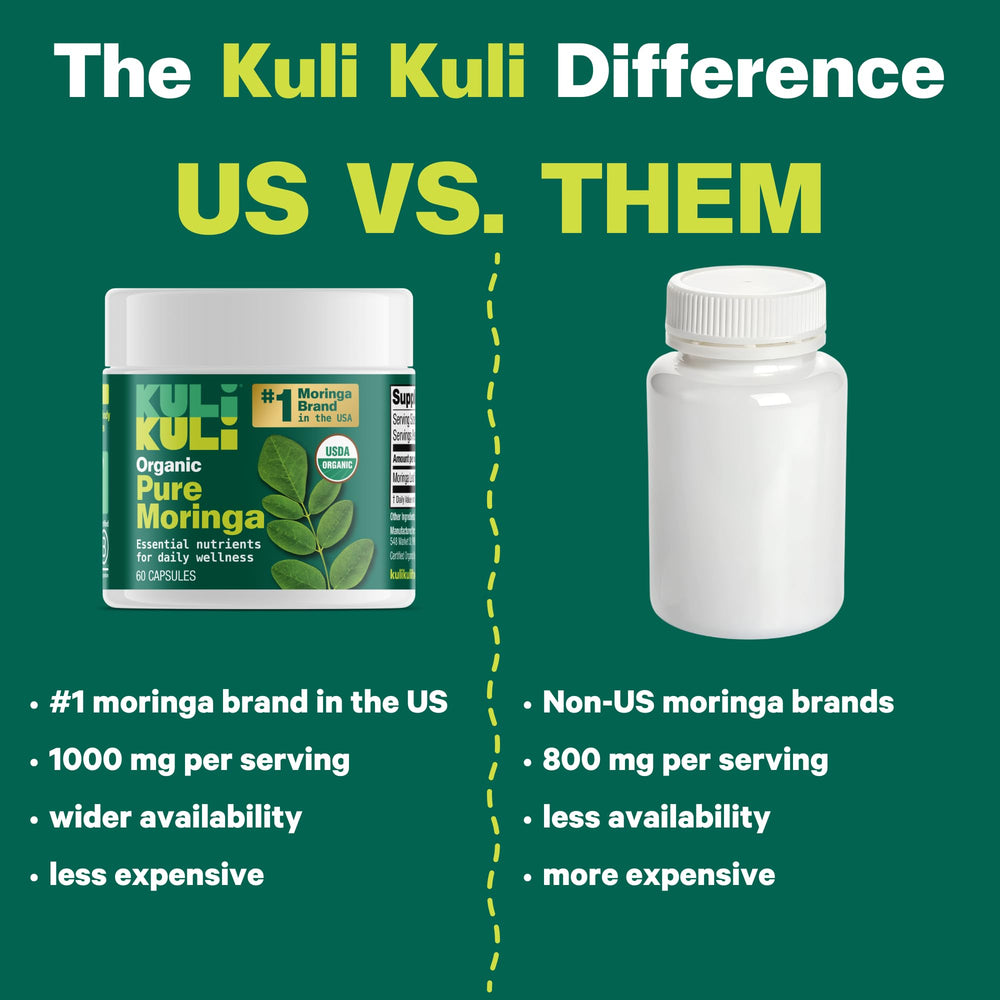 Vegetarian capsule packaging highlighting plant-based moringa formulation.