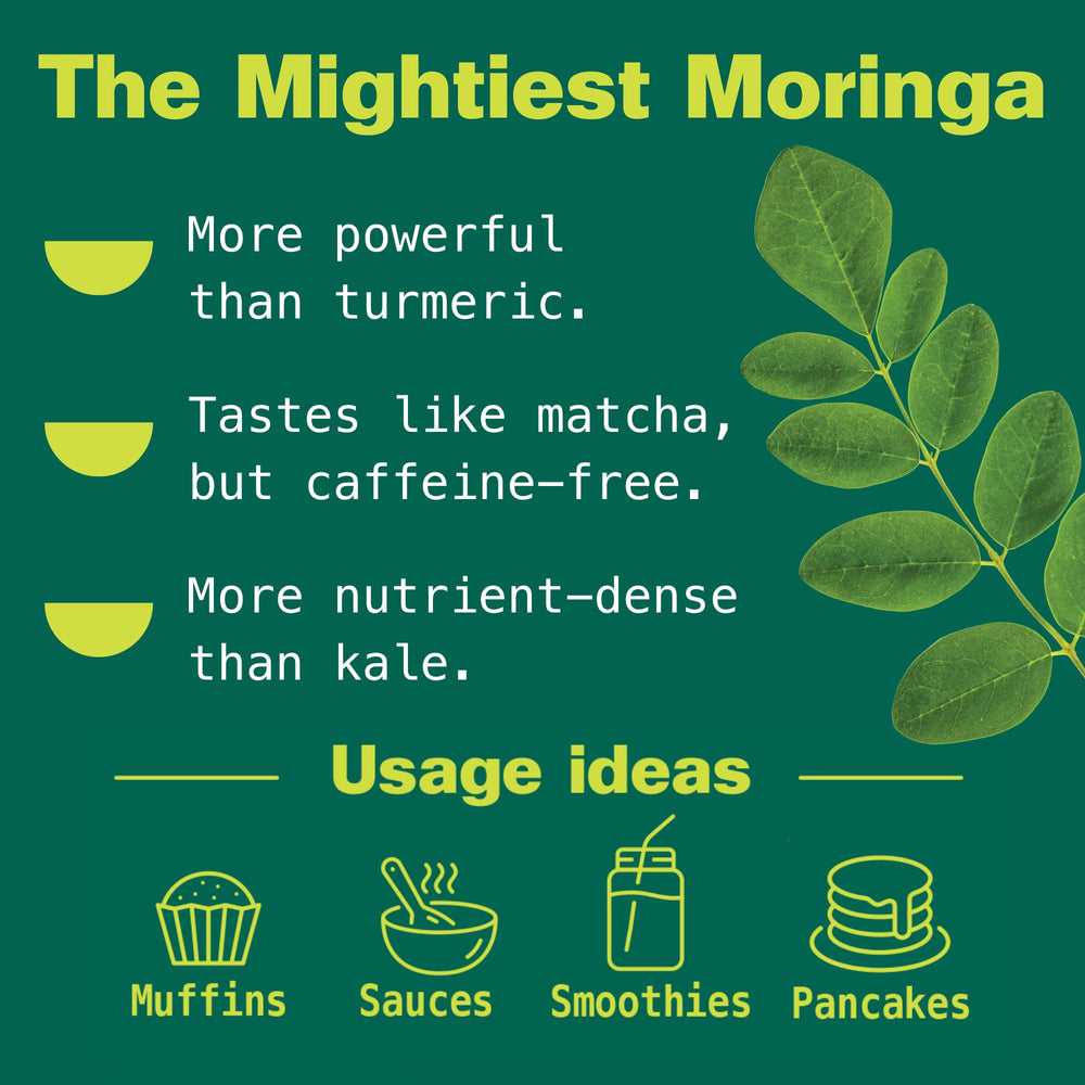 Kuli Kuli Moringa smoothie glass showcasing easy daily greens.