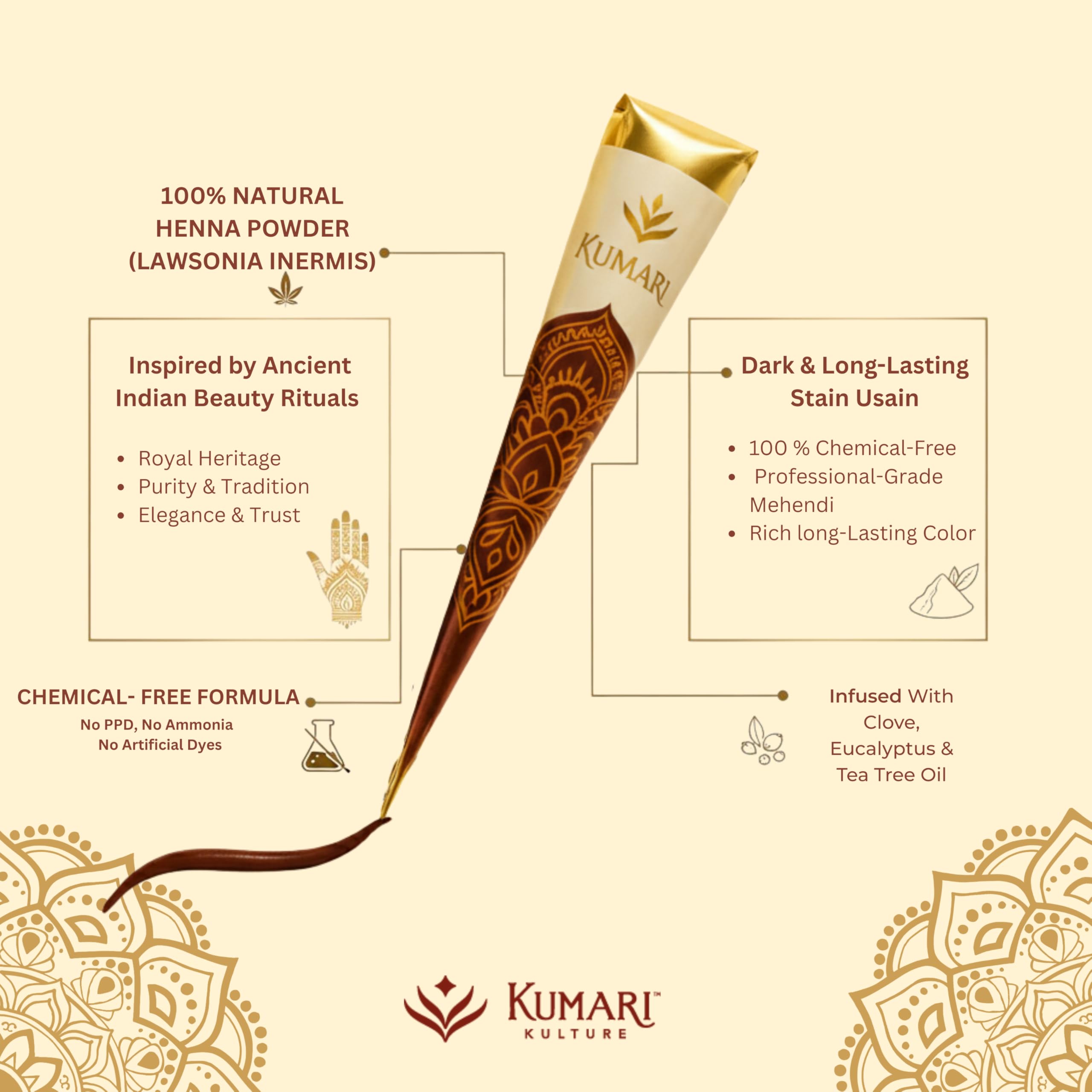 Kumari Kulture mehndi-art cone with precision tip for detailed designs