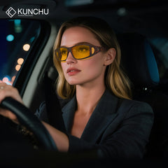 Kunchu night-driving glasses with anti-reflective coating minimize reflections for clearer night viewing